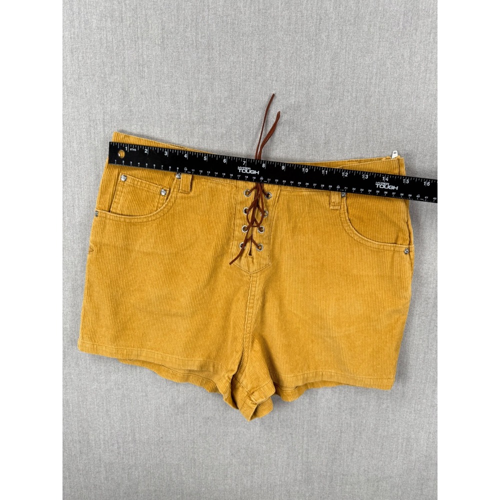 Some Days Lovin Rising Sun Mustard Yellow Corduroy Lace Up Shorts Womens Small - Picture 2 of 9